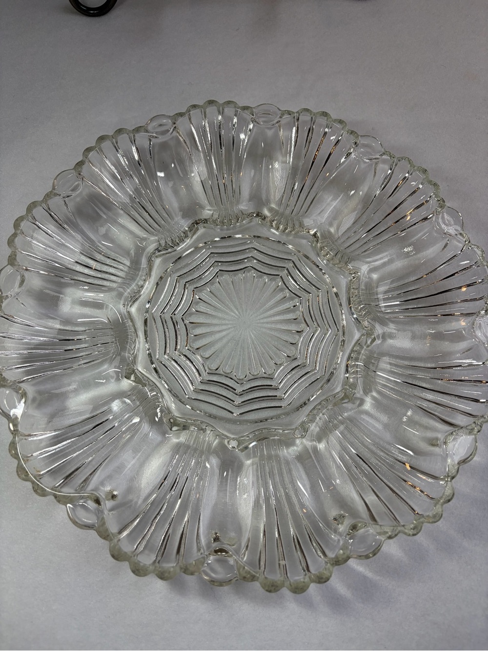 Anchor Hocking Deviled Egg Platter Clear Pressed Glass 10 Inch Wave And Shell